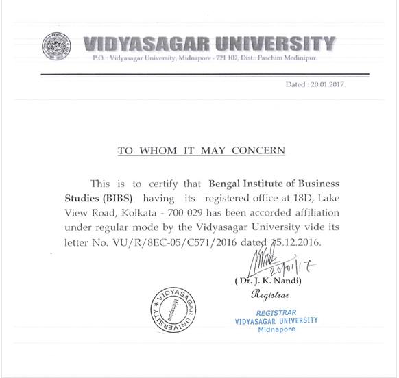 BIBS affiliation by Vidyasagar University